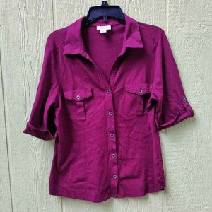 Style & Co Large Blouse Burgundy Button Down